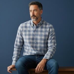 Boss Orange Men's Plaid Long Sleeve Button Down Shirt Blue Gray Size‎ 2XL